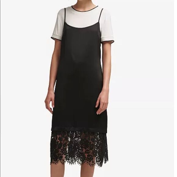 DKNY T-Shirt Satin Slip Dress Combo - Picture 1 of 6